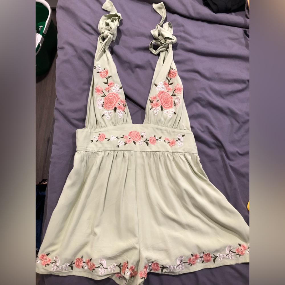 Green Backless Romper
